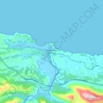 Mapa topográfico Ribadesella / Ribeseya, altitud, relieve