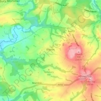 Mapa topográfico Bayton, altitud, relieve