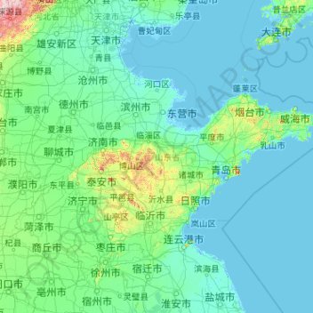 Mapa topográfico 山东省, altitud, relieve