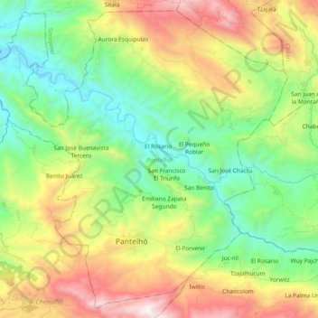 Mapa topográfico Pantelhó, altitud, relieve