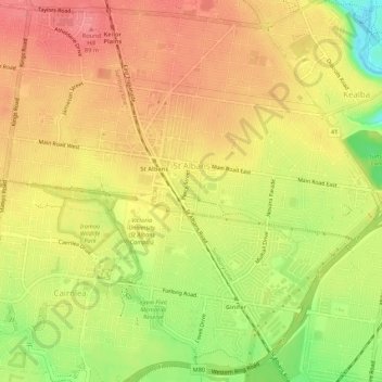 Mapa topográfico St Albans, altitud, relieve
