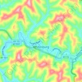 Mapa topográfico Whitesburg, altitud, relieve