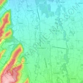 Mapa topográfico Vic-en-Bigorre, altitud, relieve