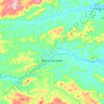 Mapa topográfico Borda da Mata, altitud, relieve