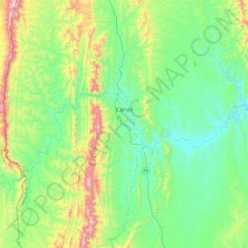 Mapa topográfico Camiri, altitud, relieve