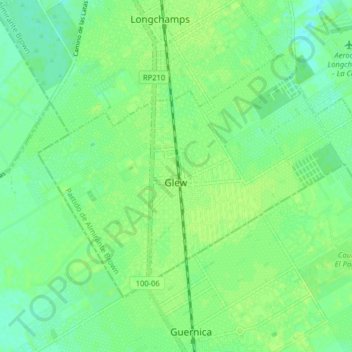 Mapa topográfico Glew, altitud, relieve