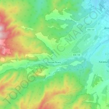 Mapa topográfico Белая Речка, altitud, relieve