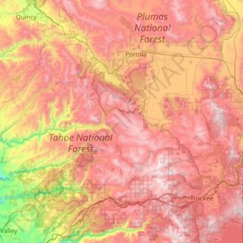 Mapa topográfico Sierra County, altitud, relieve