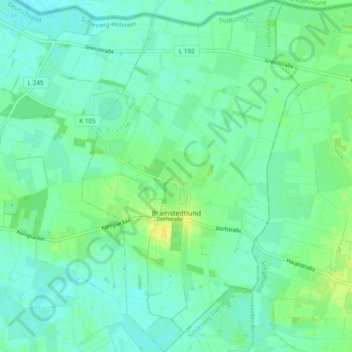 Mapa topográfico Bramstedtlund, altitud, relieve