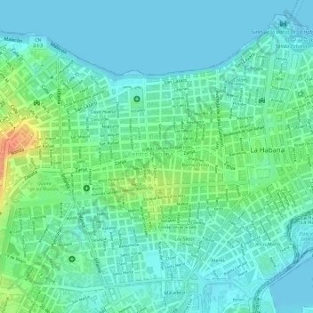 Mapa topográfico Centro Habana, altitud, relieve
