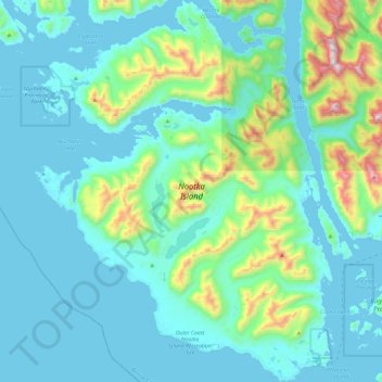Mapa topográfico Nootka Island, altitud, relieve