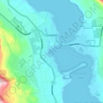 Mapa topográfico Osoyoos, altitud, relieve