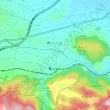 Mapa topográfico Bugedo, altitud, relieve
