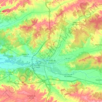 Mapa topográfico Aranda de Duero, altitud, relieve
