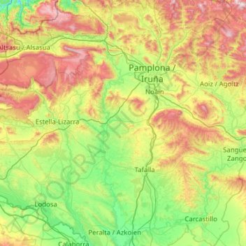 Mapa topográfico Arga, altitud, relieve
