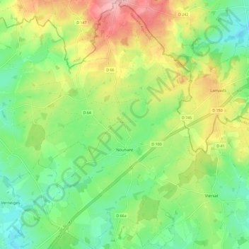 Mapa topográfico Nouhant, altitud, relieve