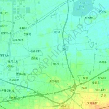 Mapa topográfico 唐王街道, altitud, relieve