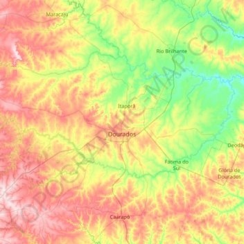 Mapa topográfico Dourados, altitud, relieve