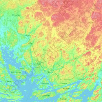 Mapa topográfico Turku, altitud, relieve