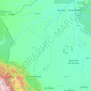 Mapa topográfico Río Beni, altitud, relieve