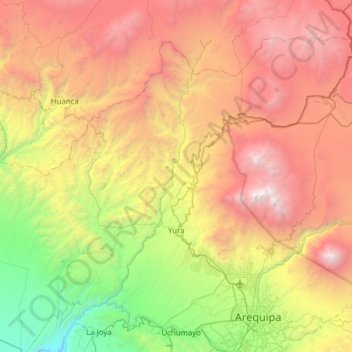 Mapa topográfico Yura, altitud, relieve