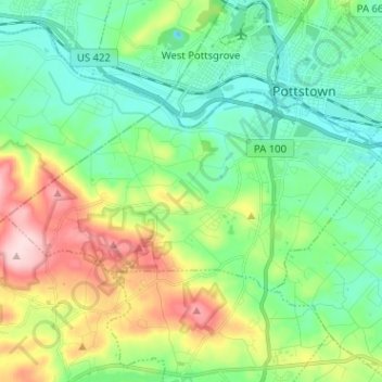 Mapa topográfico North Coventry Township, altitud, relieve