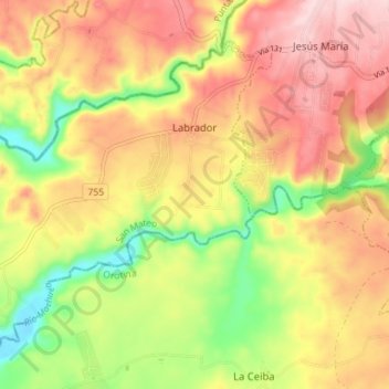 Mapa topográfico Labrador, altitud, relieve