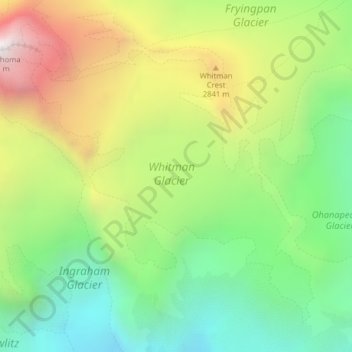 Mapa topográfico Whitman Glacier, altitud, relieve