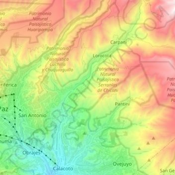 Mapa topográfico Río Irpavi, altitud, relieve