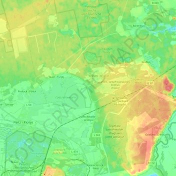 Mapa topográfico Jänschwalde, altitud, relieve