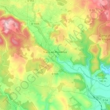 Mapa topográfico Trans-en-Provence, altitud, relieve