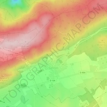 Mapa topográfico Gennes, altitud, relieve
