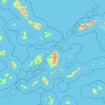 Mapa topográfico Cyclades, altitud, relieve