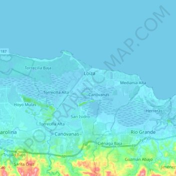 Mapa topográfico Loíza, altitud, relieve