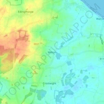 Mapa topográfico Witton and Ridlington, altitud, relieve