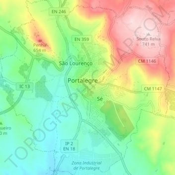 Mapa topográfico Sé e São Lourenço, altitud, relieve