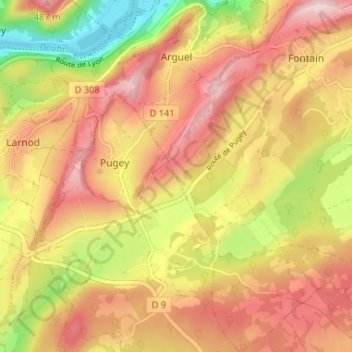 Mapa topográfico Arguel, altitud, relieve