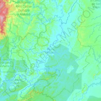 Mapa topográfico Medio Baudó, altitud, relieve