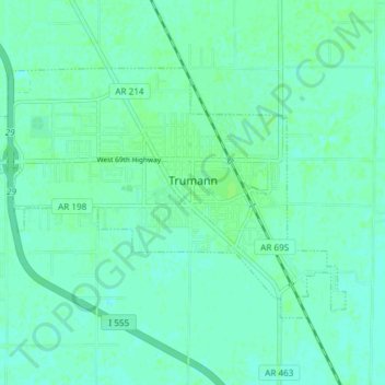 Mapa topográfico Trumann, altitud, relieve