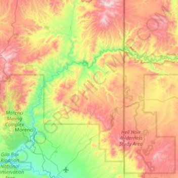 Mapa topográfico San Francisco River, altitud, relieve