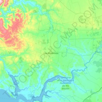 Mapa topográfico Los Muermos, altitud, relieve