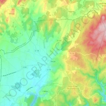 Mapa topográfico Barjac, altitud, relieve