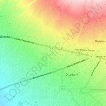 Mapa topográfico Distrito 14 - El Alto, altitud, relieve