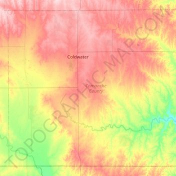 Mapa topográfico Comanche County, altitud, relieve