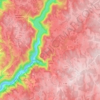 Mapa topográfico Servières-le-Château, altitud, relieve