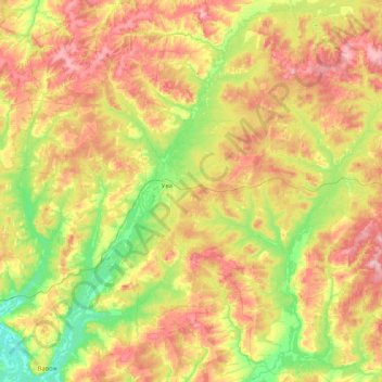 Mapa topográfico Ува, altitud, relieve