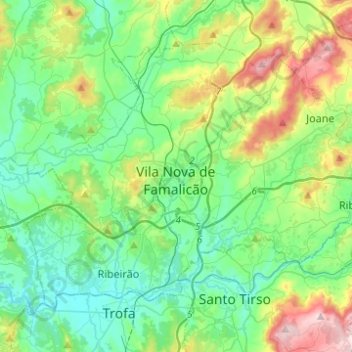 Mapa topográfico Vila Nova de Famalicão, altitud, relieve