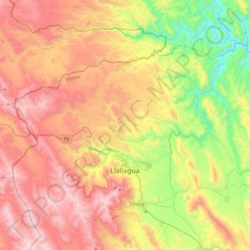 Mapa topográfico Llallagua, altitud, relieve