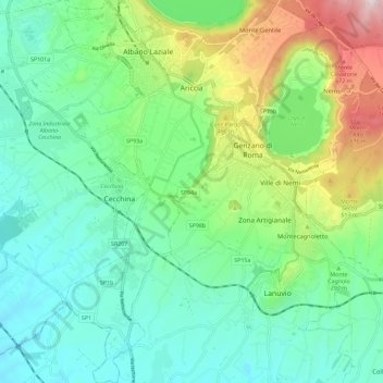 Mapa topográfico Ariccia, altitud, relieve