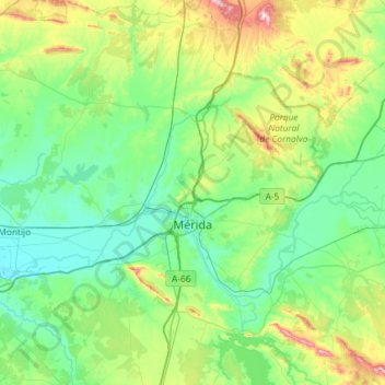 Mapa topográfico Mérida, altitud, relieve